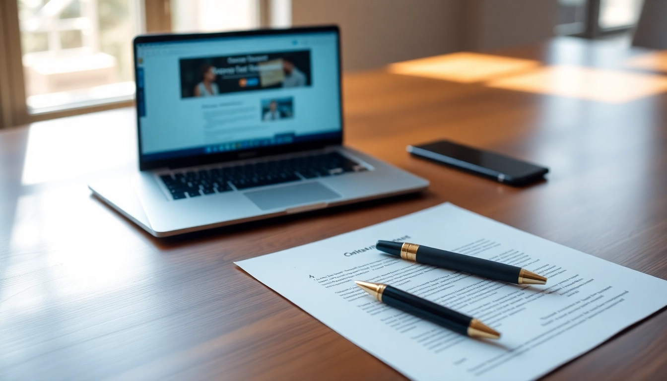 Escritorio ordenado con documentos de solicitud de empleo, laptop con portal laboral y pluma sobre contrato en México.