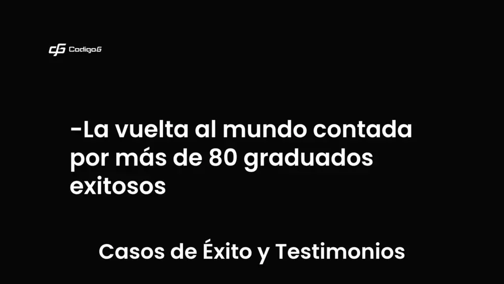 imagen destacada del post con un texto en el centro que dice La vuelta al mundo contada por más de 80 graduados exitosos y abajo del texto aparece la categoria del post que es Casos de Éxito y Testimonios