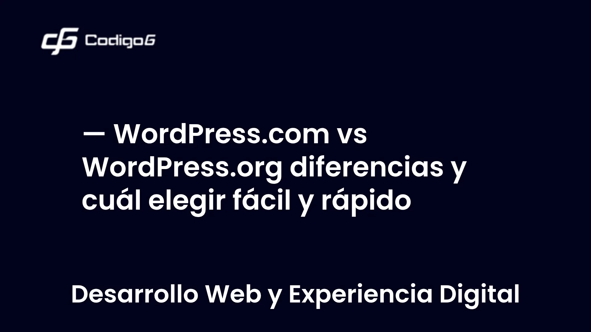 imagen destacada del post con un texto en el centro que dice WordPress.com vs WordPress.org diferencias y cuál elegir fácil y rápido y abajo del texto aparece la categoria del post